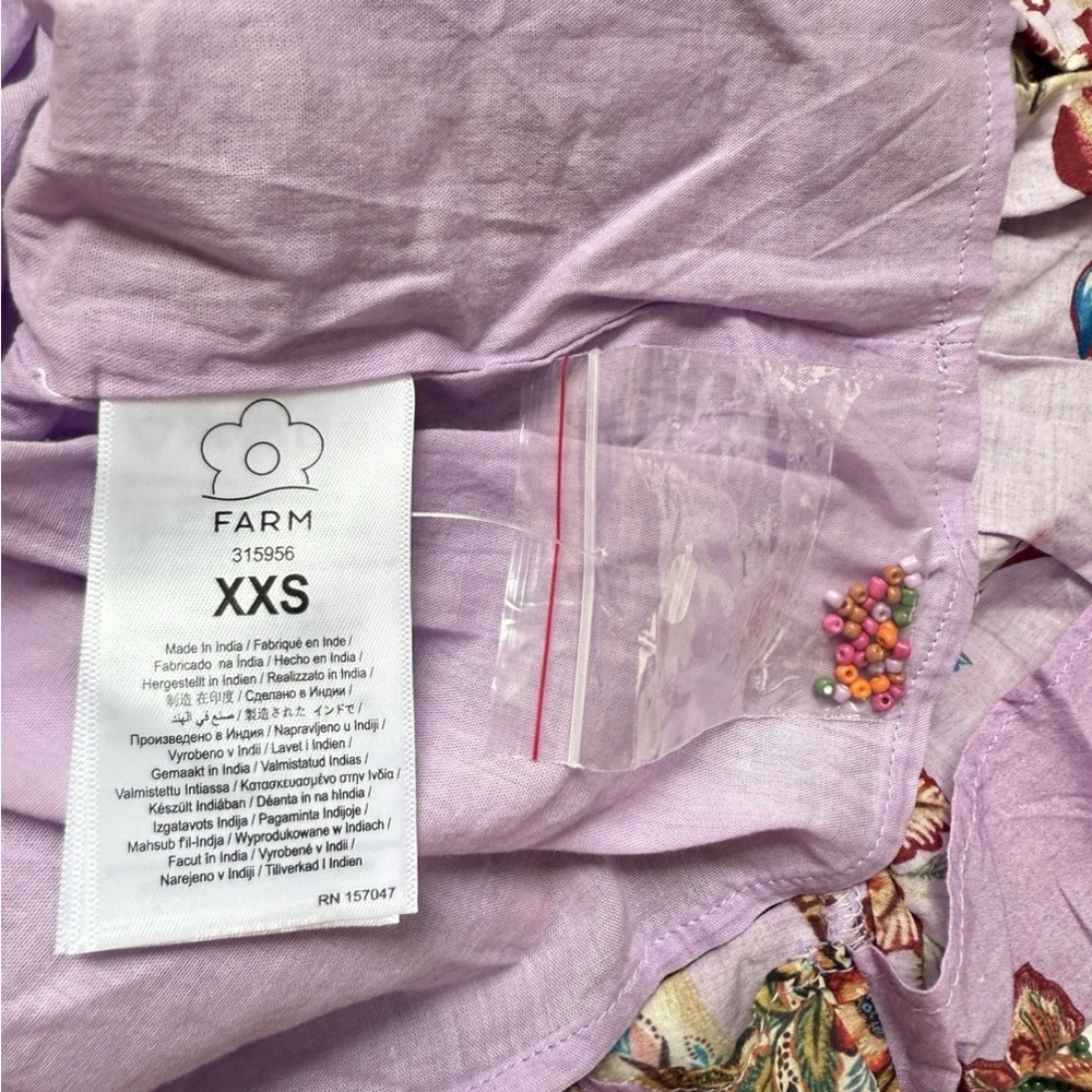FARM Rio Active Floral Smocked Mini Dress Sz XXS Floral Monkey Lilac - Picture 6 of 6
